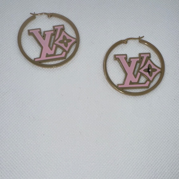 . Jewelry - Earrings Luxury Gold and Pink Logo Hoop Earrings Absolutely Gorgeous 😻💯